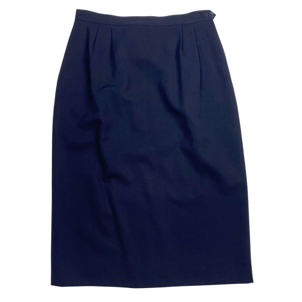 Austin Reed Wool Pleated Back Slit Pencil Skirt Womens 8 Navy Blue Vintage USA
